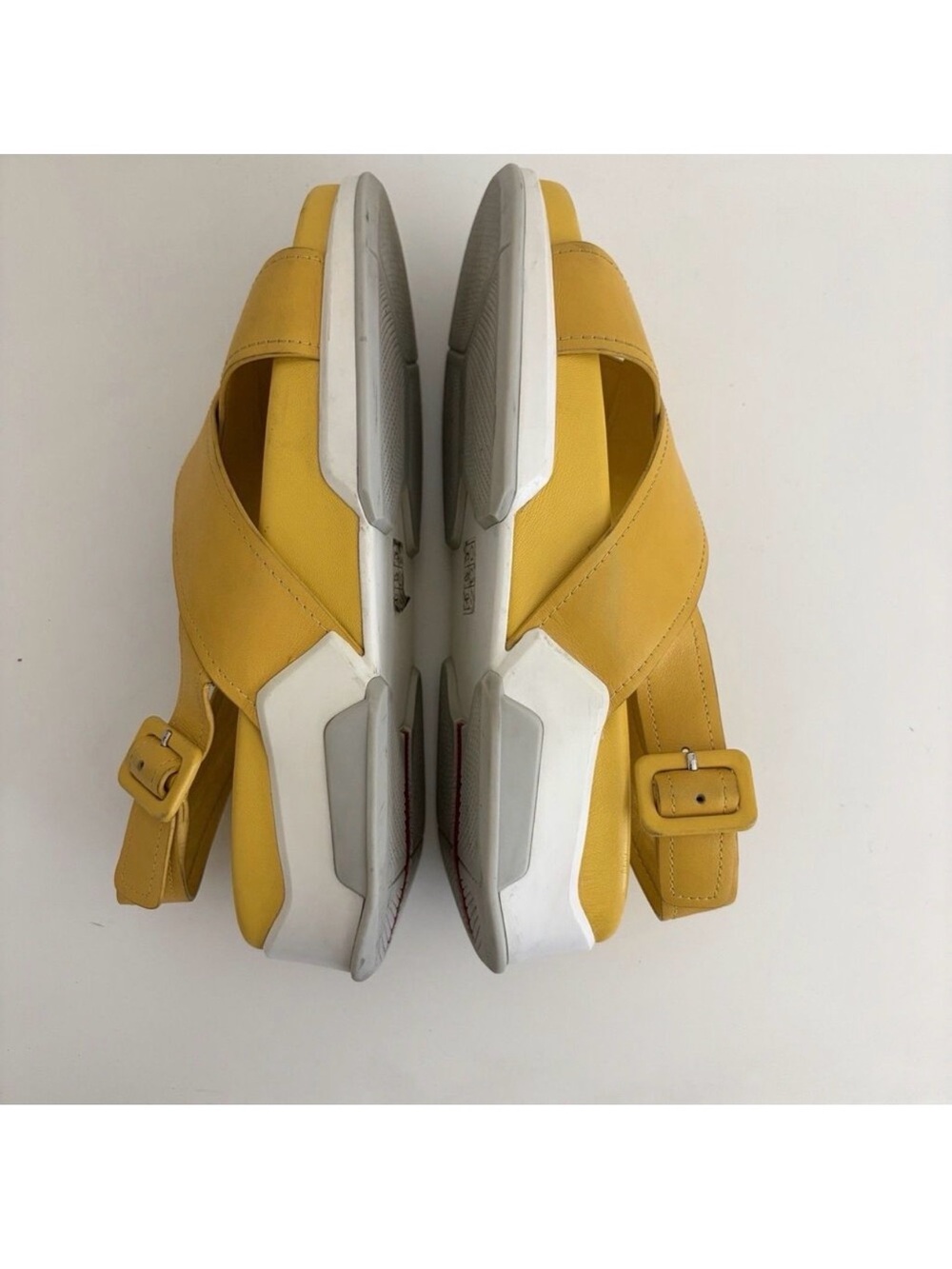 PRADA Yellow Leather Slingback Crossover Platform Sandals 39.5 / 9.5 - Picture 8 of 12